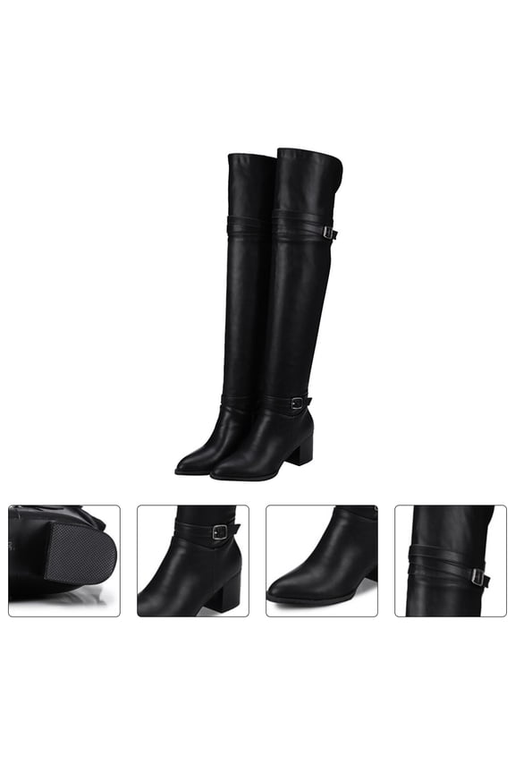 Women's Black Boots, PU , Anti-Skid Winter Footwear for Comfort and Warmth