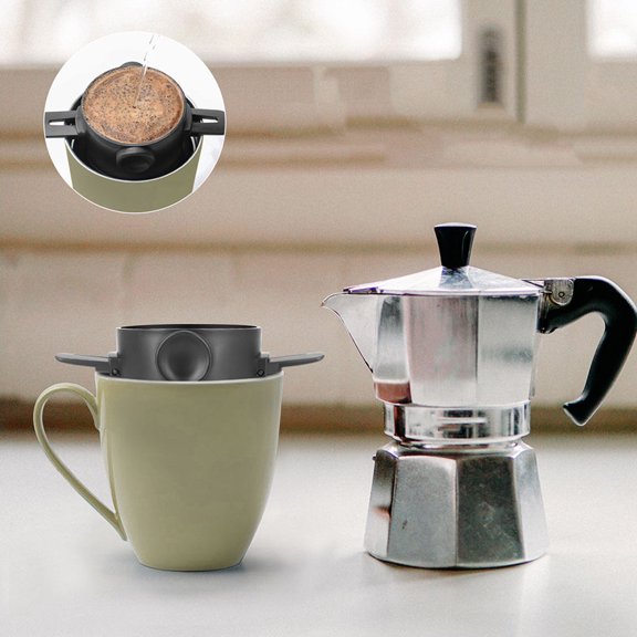 PTOOTP 1Pc Practical Coffee Filter Cup Black Stainless Steel for Home Brewing and Drip Coffee