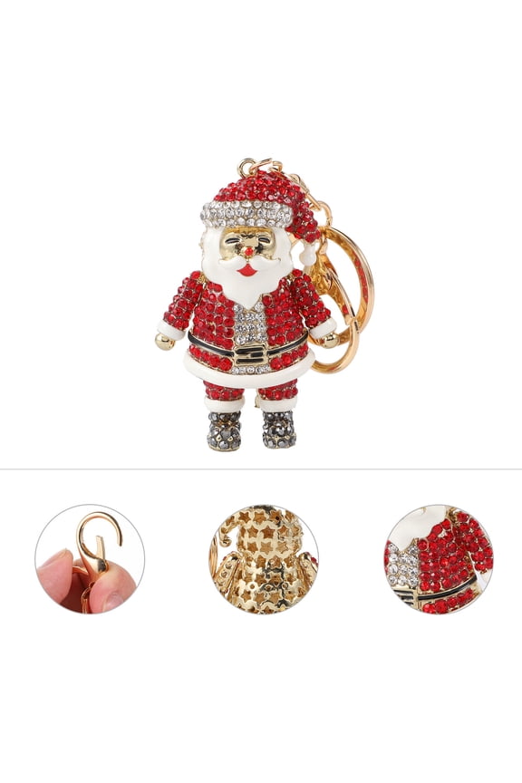1Pc Stylish Red Santa Claus Alloy Key Chain Crystal Reflective Key Pendant
