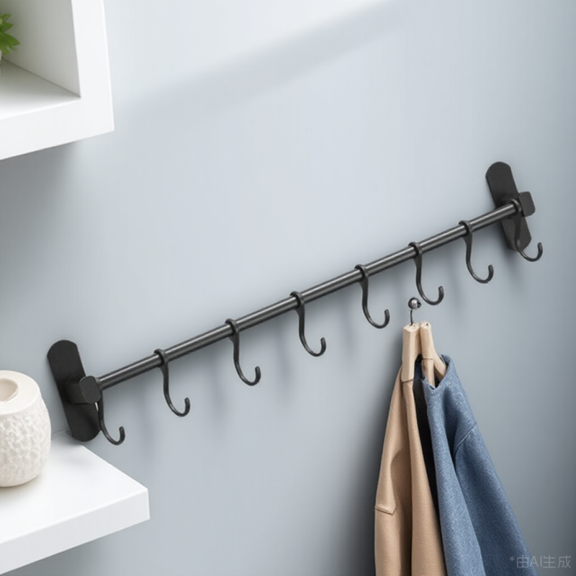 PTOOTP 1Pc Wall-Mounted Storage Hook Black Kitchen Movable Hook with Strong Load-Bearing