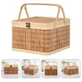 thumbnail image 1 of PTOOTP Brown Woven Basket with Lid - Storage and Picnic Basket for Kitchen, Outdoor, and Home Organization, 1 of 8
