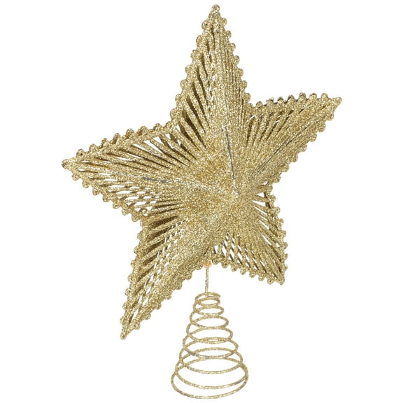 PTOOTP Golden Metal Star Xmas Tree Topper Treetop Decoration Reusable Glitter