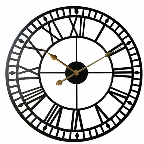 PTOOTP Vintage Iron Wall Clock with Silent Sweep Movement, Black Retro Style for Home and Office Decoration, 1 Piece