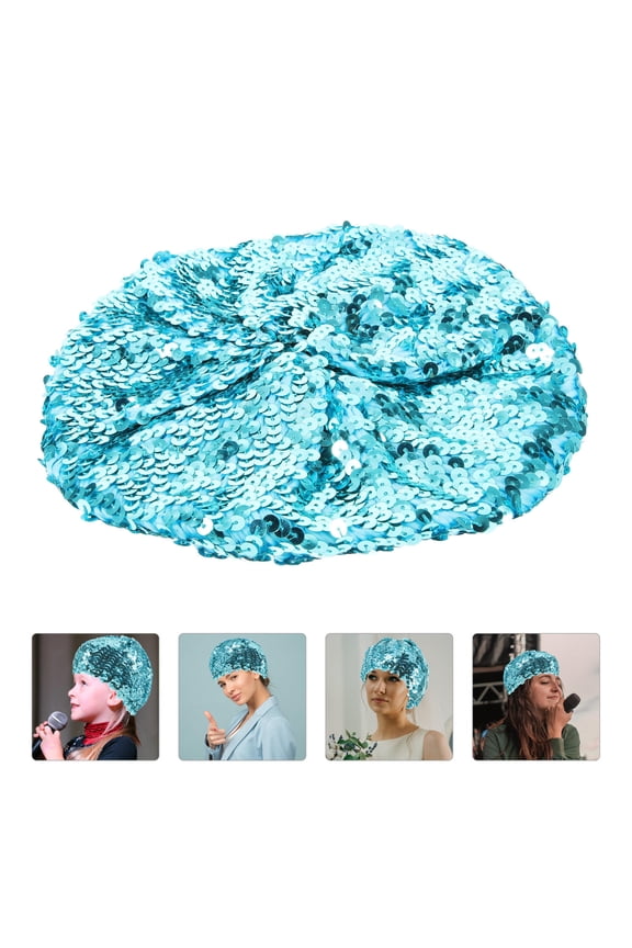1Pcs Sequin Beret Hat Classic Beret Style Sky-Blue Polyester for Women Party Wear