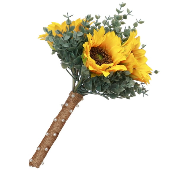 PTOOTP Romantic Sunflower Bridal Bouquet Multi-Color with Jute Rope and Plastic Stems for Wedding Decor