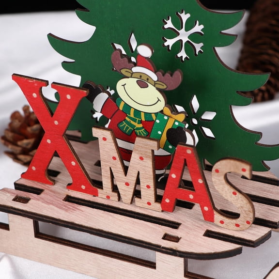 PTOOTP DIY Wooden Sledge Christmas Desktop Decoration Festive Fun Multi Color