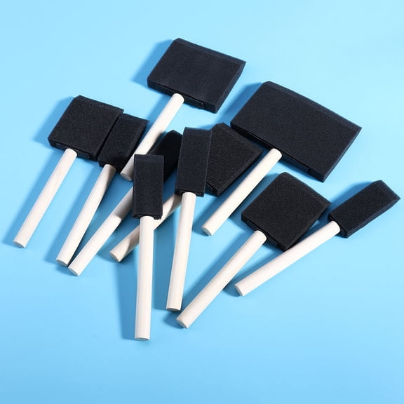 PTOOTP 1Set Black Sponge Paint Brush Set with Hardwood Handle for Smooth Pattern Painting