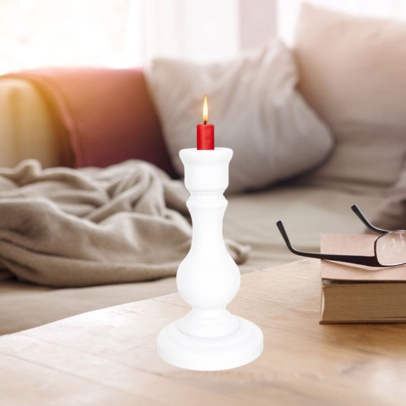 PTOOTP White Wooden Candlestick Holder for Cafe Table Decor, 1 Piece, Elegant Rustic Design