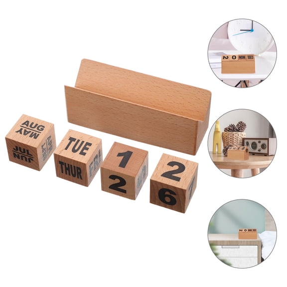 PTOOTP Rustic Wooden Block Calendar for Office Desk, Multi-Functional Date and Month Display, Perfect Home or Work Decor