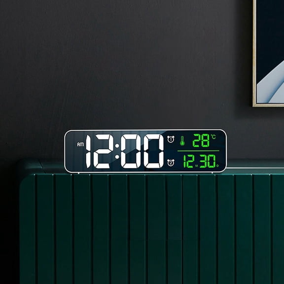 PTOOTP Luminous Bedside Alarm Clock with Time Date Temp Display Black ABS 1Pc