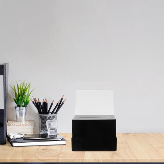 PTOOTP 1Set Lockable Suggestion Box in Black Acrylic for Secure Letter and Ticket Deposit