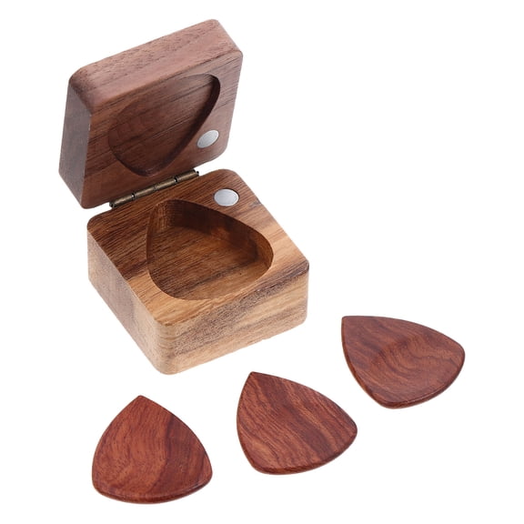 PTOOTP Wooden Guitar Picks Set for Acoustic & Folk Guitars with Smooth Finish, Comfortable Grip, and Portable Wood Storage Case