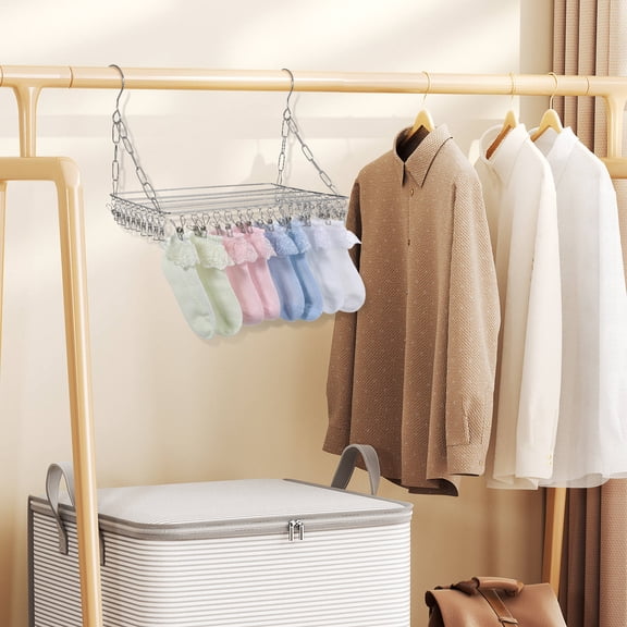 PTOOTP Stainless Steel Clothes Drying Rack with Clips for Socks, Hats, Scarves - Space-Saving, , and Portable Design