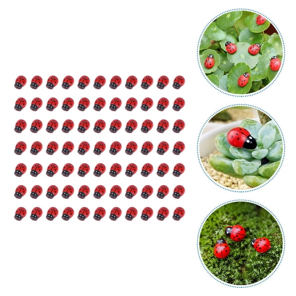 PTOOTP Red Wooden Ladybug Garden Sculptures for Home and Micro Landscape 200Pcs