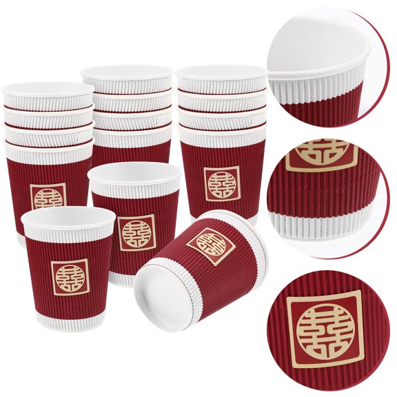 PTOOTP Red Wedding Paper Cups 20-Pack Disposable Party Cups in Classical Chinese Style for Wedding Celebrations and Special Events