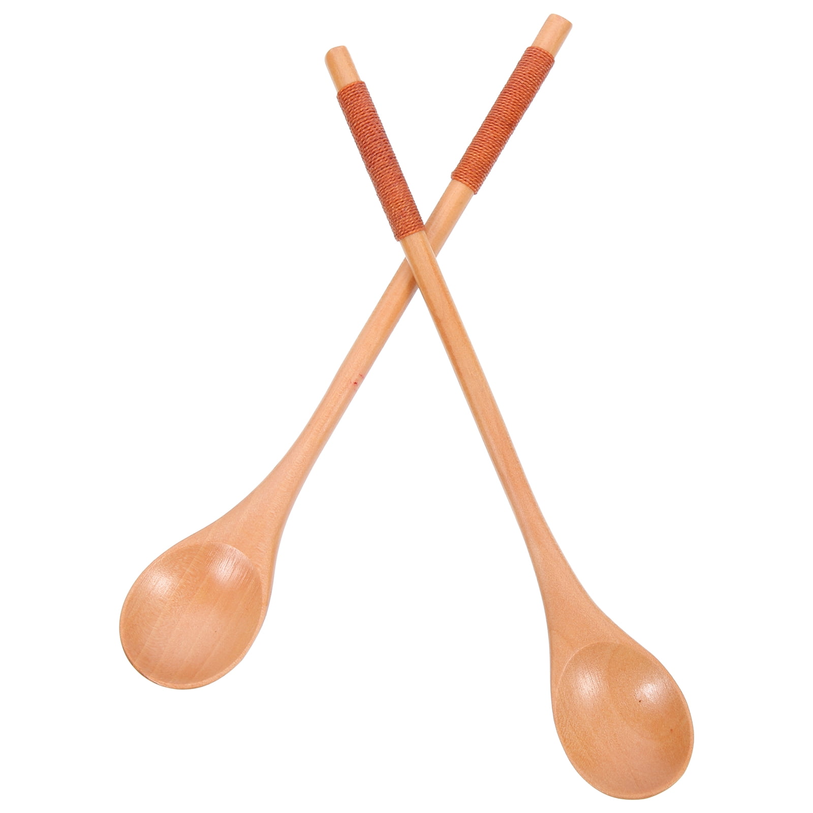 PTOOTP 2pcs Light Brown Wooden Coffee Scoops Round Head Long Handle ...