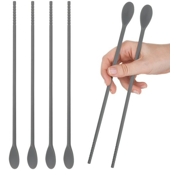 PTOOTP 2Pairs Black Silicone Cooking Chopsticks Reusable Long Stir Sticks For Family present Recipients