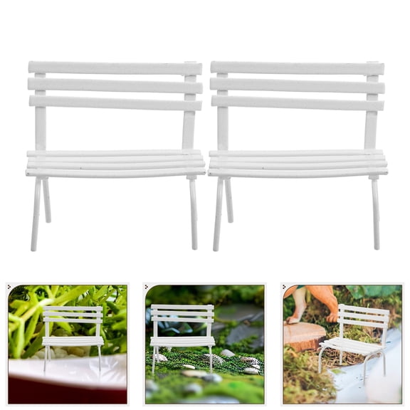 PTOOTP 2Pcs Retro Style Dollhouse Miniature Bench White Iron Model Prop Outdoor Garden Decor