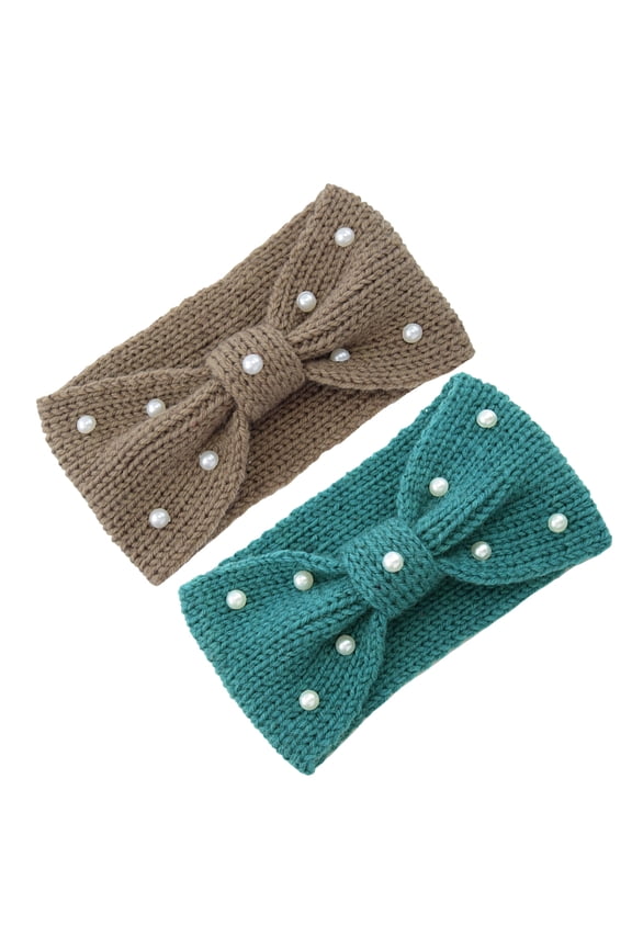 2Pcs Warm Knitted Ear Warmer Headband with Bowknot Design for Cozy Outdoor Use