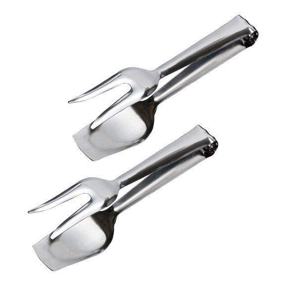 PTOOTP Bread Tong Forks Plated Silver Stainless Steel for Kitchen Serving 2Pcs