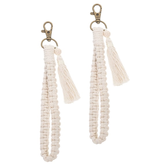 PTOOTP 2-Pack Beige Woven Key Chains Lightweight Small Keychain Pendant for Bag Accessories and Decoration