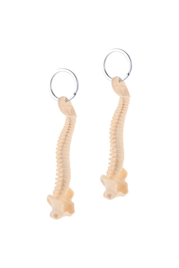 2Pcs Light Yellow Spine Keychain Unique Human Bone Model Decorative Keyring Charm