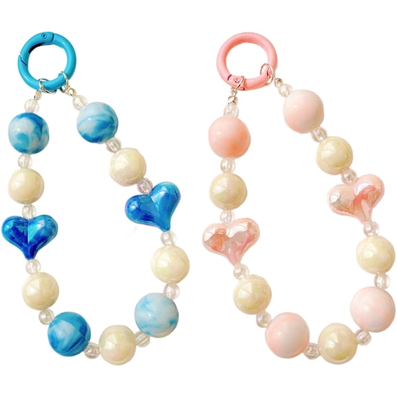 PTOOTP 2Pcs Phone Charm Kawaii Beaded Wristlet Strap with Heart Design for Phone in Assorted Colors