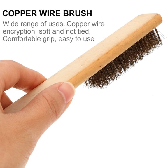 PTOOTP 2-Pack Copper Wire File Brush Set with Wooden Grip Handles for Metal File Cleaning and Precision Maintenance Tools