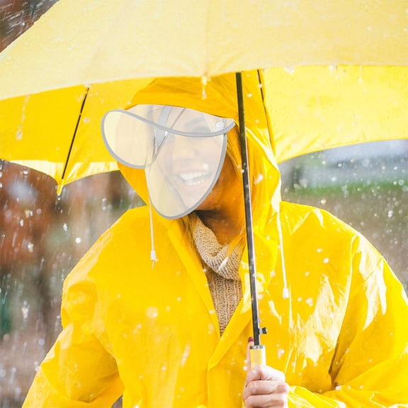 PTOOTP 2-Pack Transparent Raincoat Hat Brim Shield Face Protector Plastic Rain Poncho Easy to Wear and Install