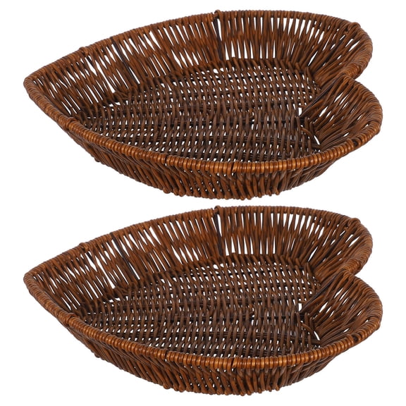 PTOOTP 2-Piece Heart-Shaped Rattan Basket Set with Brown PP Iron Frame, Stackable, and Easy to Clean