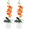 thumbnail image 1 of PTOOTP Set of 2 Artificial Orange Orchid Plants in Decorative Plastic Pots for Living Room Tabletop Home Decor, 1 of 8