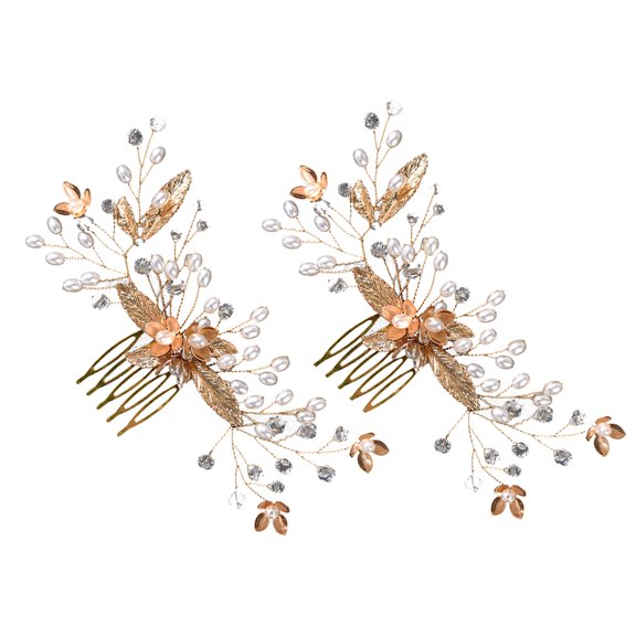 PTOOTP Vintage Zinc Alloy Hair Combs with Rhinestones for Weddings, 2 Pieces Elegant Bridal Hair Accessories