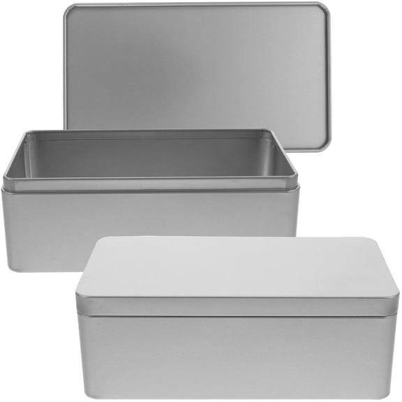 PTOOTP 2pcs Rectangular Silver Tin Box with Lid for Tea Leaves Storage