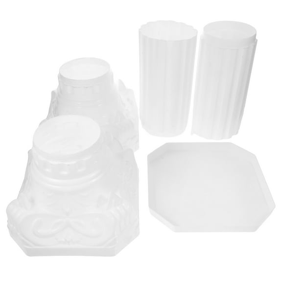 PTOOTP 2-Pack White Roman Style Decorative Pillars with Elegant Carved Design for Outdoor Patio and Garden Decor