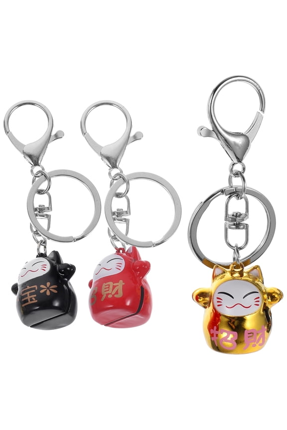 Lucky Cat Keychain Ornament Set of 3 Assorted Colors Zinc Copper Alloy Decorative Charms