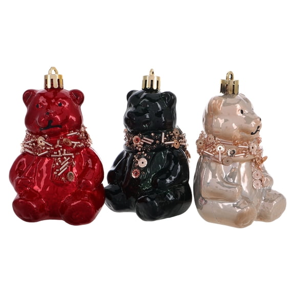 PTOOTP Plastic Bear Christmas Tree Ornaments Hanging Decorations Set of 3 Adorable Holiday Decor