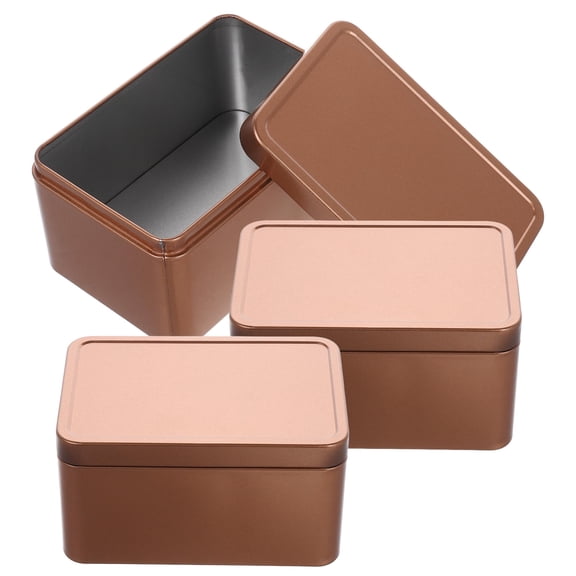 PTOOTP Set of 3 Rectangular Rose Tin Storage Containers with Lids for Cookies, Candy, Cards, and Small Household Items