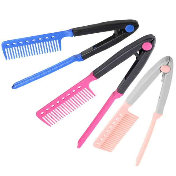 PTOOTP 3Pcs Portable Hair Straightening Comb Foldable V Shaped Design for Efficient Hairstyling