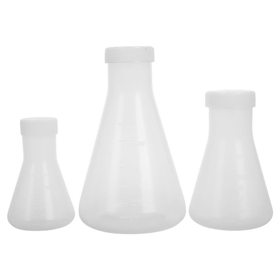 PTOOTP 3-Pack Plastic Conical Flask Wide Mouth Erlenmeyer Flask for Science Lab Storage and Experiments