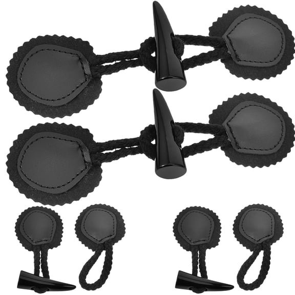 PTOOTP 4 Pairs Toggle Buttons for Coats and Jackets Black PU Leather Retro Style