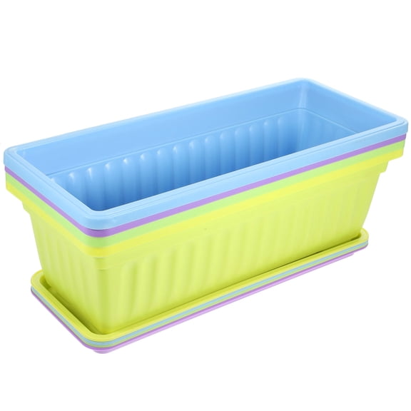 PTOOTP 4 Sets Resin Rectangle Garden for Indoor and Outdoor Use, Natural Style Decorative Flower Pots