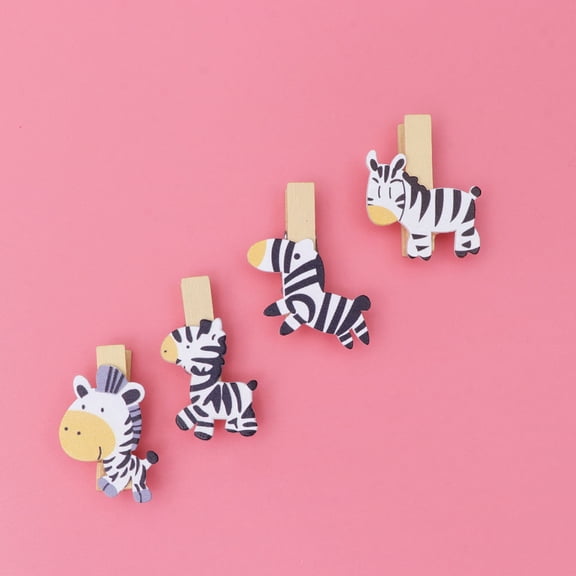 PTOOTP 40Pcs Assorted Color Wood Photo Clips Zebra Pattern for Picture Holding Notes and Craft Display