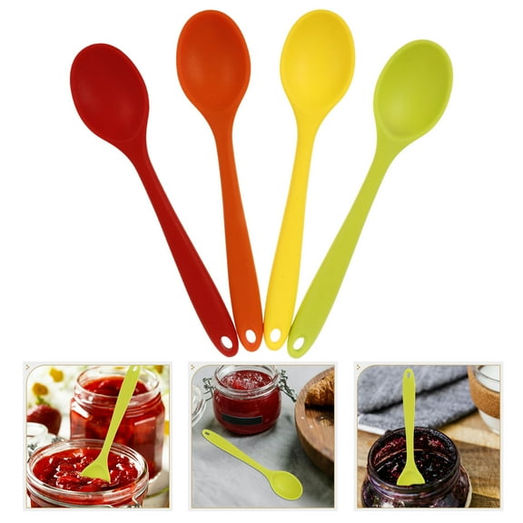 PTOOTP Silicone Soup Spoons Set of 4, Assorted Colors, , Easy to Clean, Kitchen Utensils for Home Cooking