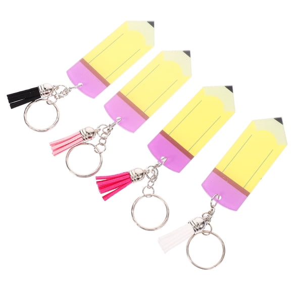 PTOOTP 4-Pack Acrylic Pencil Keychains with Vibrant Tassels, Perfect Back to School Bag and Backpack Accessories