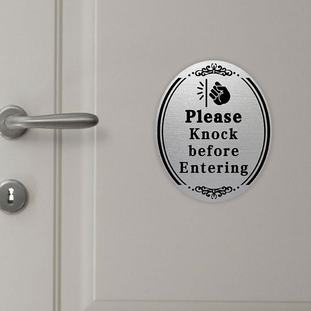 PTOOTP 4-Pack Knock Before Entering Door Signs Black Adhesive Stickers ...