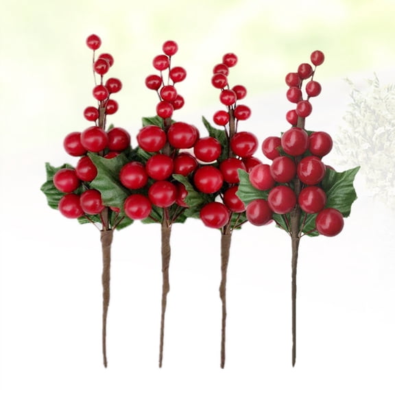 PTOOTP Red Berry Branches Artificial Flowers Bouquet, 4 Pieces for Home Decor, Seasonal Display, Wedding, and Party Decoration