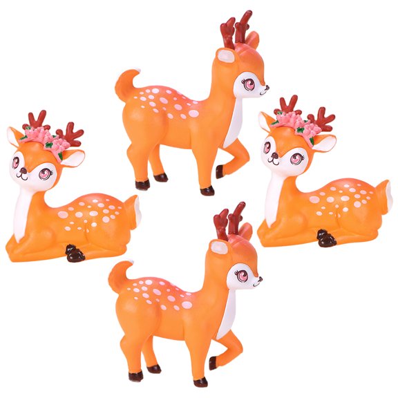 PTOOTP 4pcs Deer Statue Decor ABS Orange Micro Landscape Garden Ornament