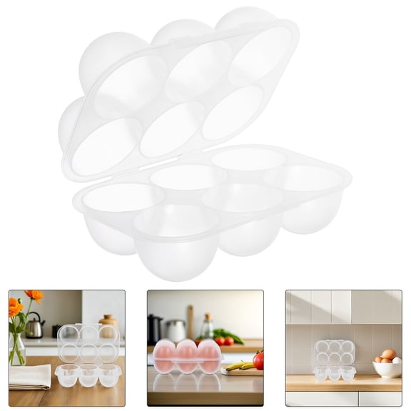 PTOOTP Egg Container, White PP, Secure Lid, 6-Grid, Ideal for Kitchen and Camping, 4Pcs