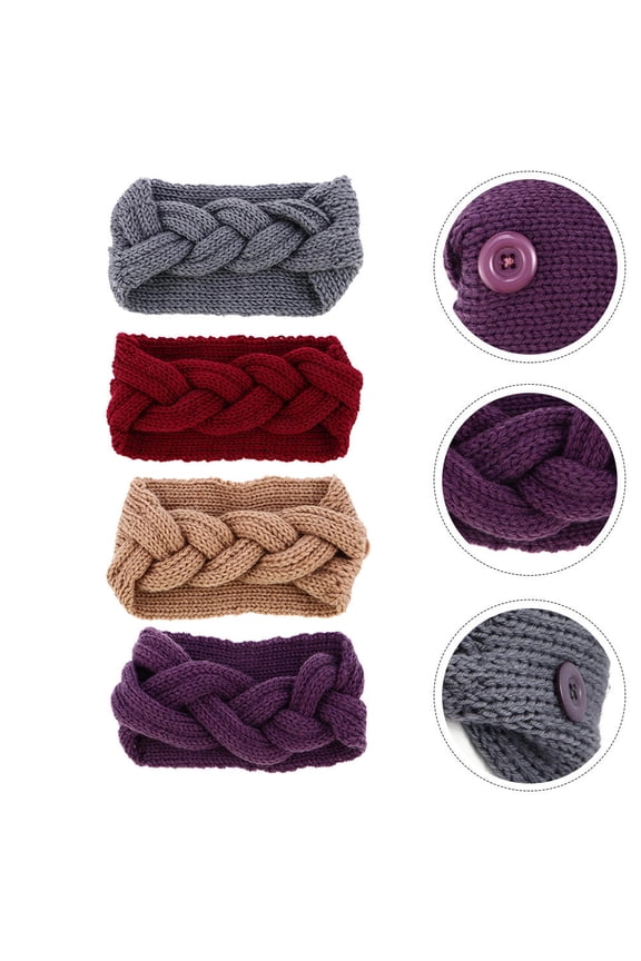 4-Pack Knitted Ear Warmer Headbands Buttoned Winter Wraps for Outdoor Sports and Cold Weather