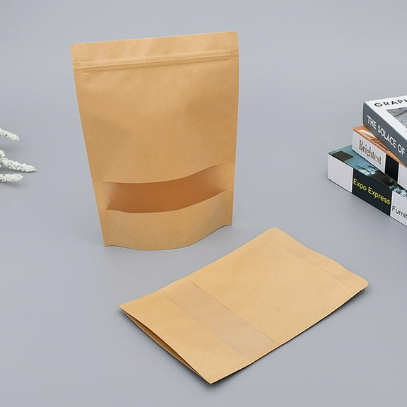 PTOOTP 50Pcs Sealing Kraft Paper Bag with Window for Coffee Candy Storage